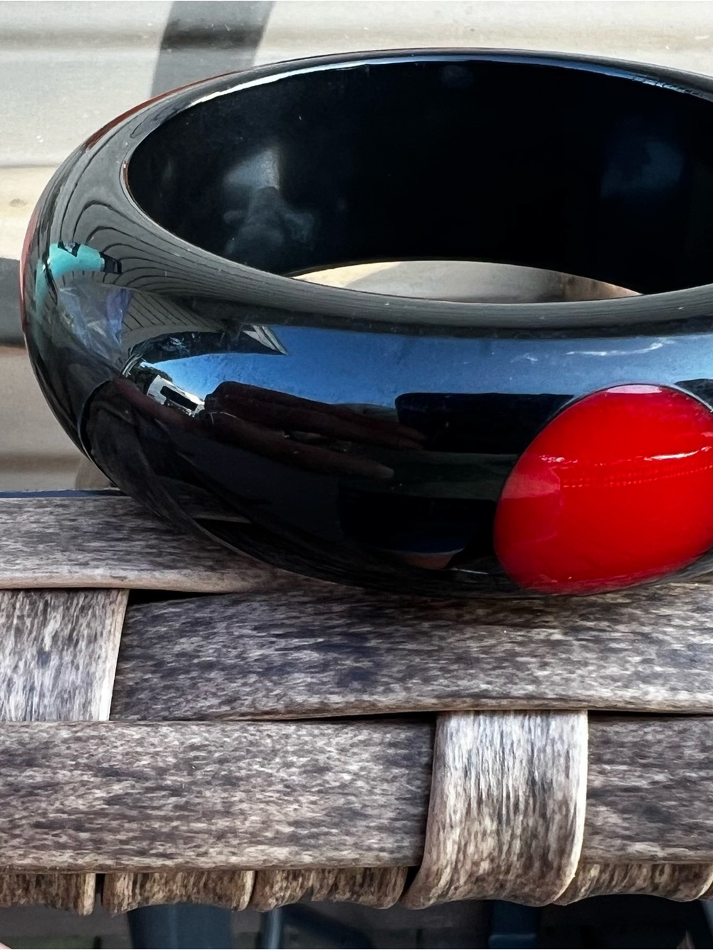 Vintage Black Bakelite Bangle with Red dots